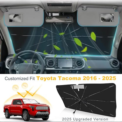 Windshield Sun Shade Umbrella Custom Fit for Toyota Tacoma 2016-2026 Foldable UV Protection Car Cover, Emergency Rain Shield & Dashboard Protector - Durable Auto Accessory - size: For Toyota Tacoma 2016+