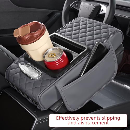 5 in 1 Car Center Console Cover, Armrest Pad with 2 Storage Pockets, Cup Holder, Tissue Box Slot, Phone Holder, Universal Car Interior Organizer (Gray) - color: Gray