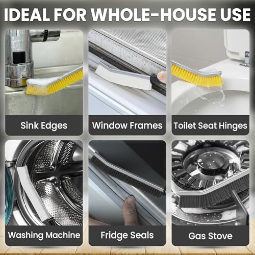 Crevice Cleaning Brush Set – 6Pcs Hard Bristle Cleaning Tools for Grout, Tile Floors, Gaps & Narrow Spaces – Small Grout Scrub Brush for Cleaning Bathroom, Shower, Window Tracks, Kitchen - size: Pack of 6 - Black, White & Yellow