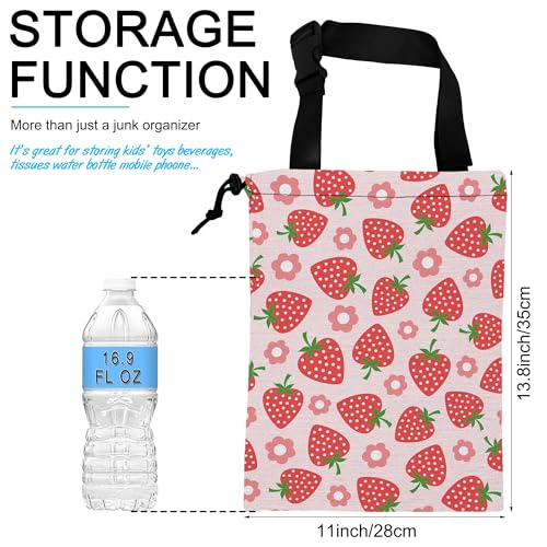 Car Trash Bag Strawberry Flower Car Garbage Bag Hanging Car Trash Can for Back Seat with Drawstring - color: Strawberry Flower