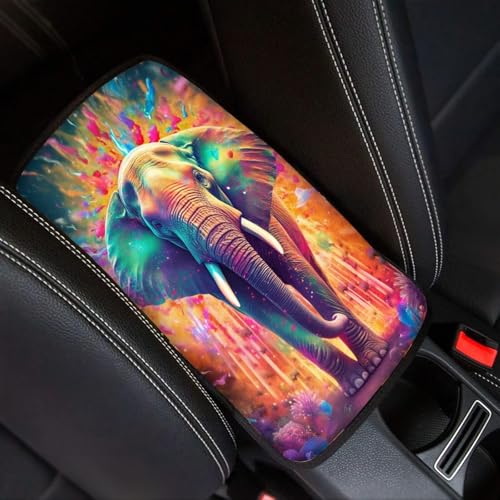 Modysero Cool Print Dustyproof Univerasl Fit and Soft Car Armrest Pad Aesthetics Elephant Armrest Cover Interior Decoration for Cars Truck SUV Sedan - color: aesthetics elephant