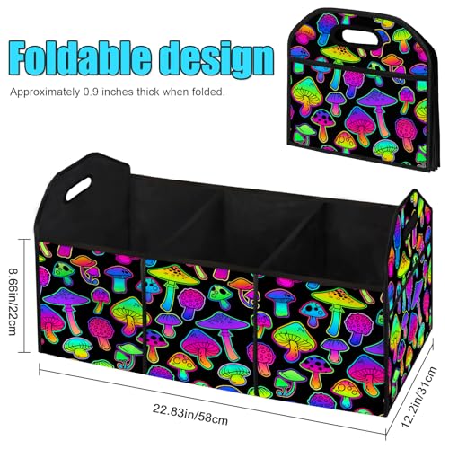 Trippy Mushroom Pattern SUV Car Trunk Organizer Accessories 50L Collapsible Car Storage Bag 3 Compartment Caddy Waterproof Foldable - color: Trippy mushroom Pattern