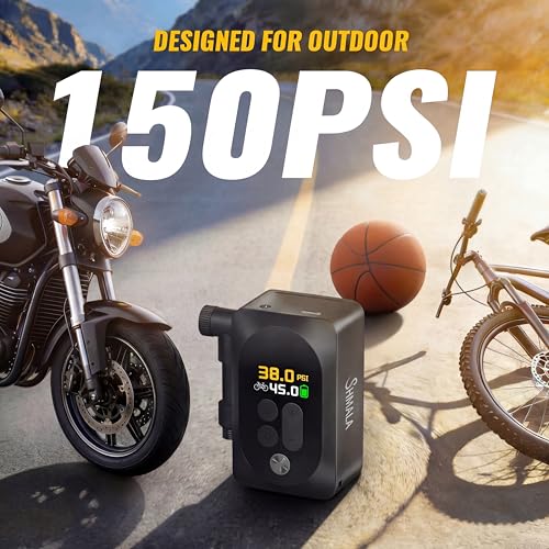 Mini Electric Bike Pump, 120g Ultra-Light 150 PSI Portable Bike Tire Inflator with Digital Gauge, USB-C Rechargeable Auto-Stop, Presta & Schrader for Road Mountain E-Bike - color: Mini Black