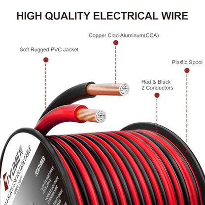 TYUMEN 16 Gauge Wire 100FT, 16/2 AWG Red Black Hookup Electrical Wire LED Strips Extension Cord 12V/24V DC Cable, 16AWG 2 Conductors Flexible Wire for in-Home, Autos, Schools use - size: 100 Feet, style: 16/2 Gauge