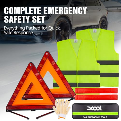 XOOL Emergency Warning Triangle Kit – Roadside Safety Kit with Reflective Warning Triangles, High-Visibility Safety Vests, Storage Bag & Gloves for Car Breakdowns & Emergencies - color: 5Pack-Safety Triangle Warning Kit