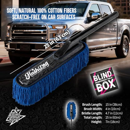 Flash Dog Car Duster Exterior - 25" Wood Handle Wax Cotton Hair Scratch Free Cleaning for Cars/SUV/Truck/RV Roofs & Windshields | Waterless Dust & Pollen Remover - color: Walnut