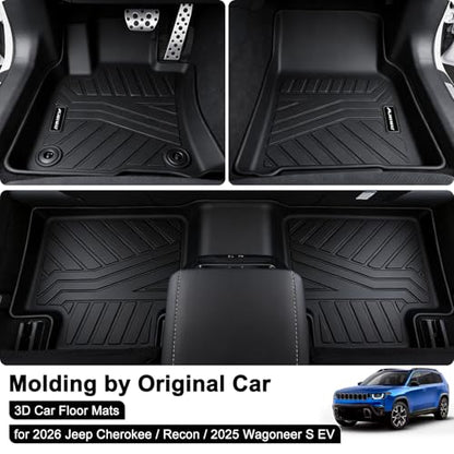 Floor Mats for 2026 Jeep Cherokee Hybrid/2026 Recon Electric/2025 Wagoneer S EV (5 Seats), TPE All Weather Protection Car 1st & 2nd Row Floor Liners Automotive Accessories,Black - size: 2026 Cherokee/ Recon /2025 Wagoneer S EV