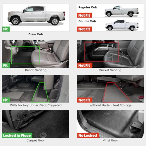 LASFIT Floor Mats 2019-2026 for Chevy Silverado/GMC Sierra 1500, 2020-2026 2500HD 3500HD, Crew Cab Only/Bench Seat (Only Fit with Rear Under-Seat Storage, But Not Fit 2nd Row Plastic Storage) - size: Bench Seat/Crew Cab/With Rear Storage 2019-2026