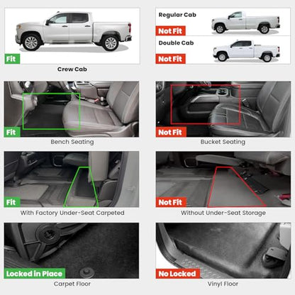 LASFIT Floor Mats 2019-2026 for Chevy Silverado/GMC Sierra 1500, 2020-2026 2500HD 3500HD, Crew Cab Only/Bench Seat (Only Fit with Rear Under-Seat Storage, But Not Fit 2nd Row Plastic Storage) - size: Bench Seat/Crew Cab/With Rear Storage 2019-2026