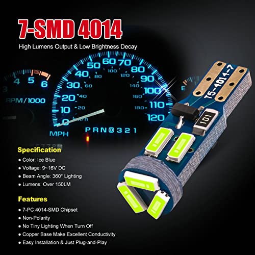 High Bright Ice Blue T5 37 74 PC74 PC37 LED Bulb with Twist Lock Socket for Dashboard Instrument Panel Gauge Cluster Light and Map Vanity Mirror Glove Box Indicator Light - color: Ice BLue