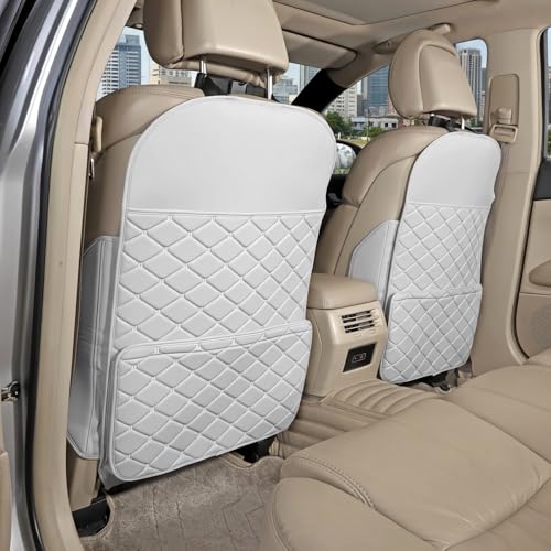 TAIKOO Seat Back Protector + Large Capacity Pocket Storage Organizer,Preventing the Impact of Children Stepping on the Seat Backrest (Cream White) - color: Cream White