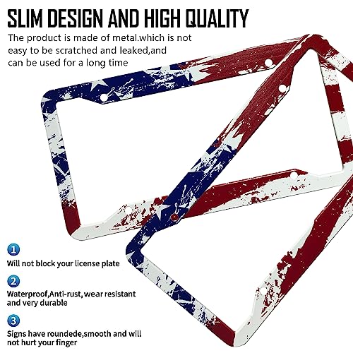 Patriotic American Flag License Plate Frame Holder - 2 Pack Retro Universal Aluminum Matte Stripe US Flag Gloss Car License Plate Frame Covers with Free Screws Fasteners Caps - color: Matte American flag