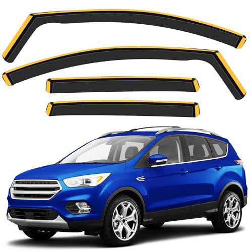Shatterproof in-Channel Rain Guards for Ford Escape 2013-2019, Clip-on Window Deflectors Vent Window Visors Rain Sun Wind Guards Shade Deflectors, 4 pcs - size: For Escape 2013-2019