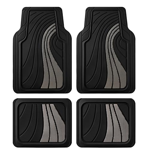 Road Comforts Car Floor Mats Full Set – Front & Rear Car Floor Mats with Aluminum Design, Anti-Slip Backing, All-Weather Protection, Trim-to-Fit Car Mats for Most Sedans, SUVs & Vans - Light Grey - color: Light Gray