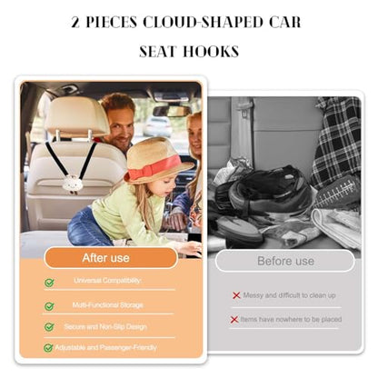 2 Pieces Cloud-Shaped Car Seat Hooks | Universal Vehicle Organizer for Sport & Regular Seats | Bag, Purse, Grocery, and Umbrella Holder | Interior Accessories