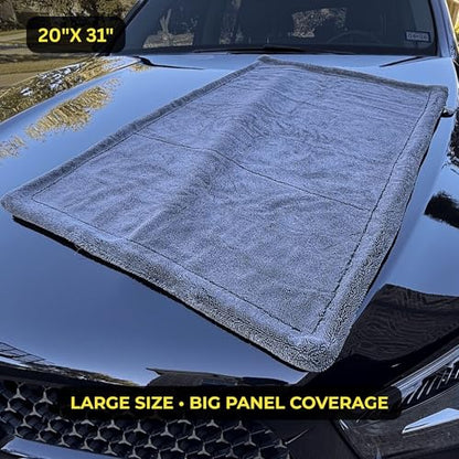 2000GSM Car Drying Towel – Sleek Max Dry 2K (20"x31") Ultra Plush Twist Loop Microfiber for Fast, Streak-Free Drying - color: Charcoal Grey