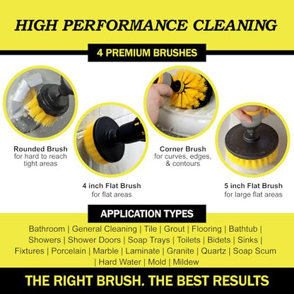 Nylon Drill Brush Attachment Set for Bathroom Cleaning - Power Scrubber Brush Kit for Bathtub, Shower, Tile, and Grout - All-Purpose Household Cleaning Brushes for Drill - Electric Grout Cleaner Kit - color: Yellow
