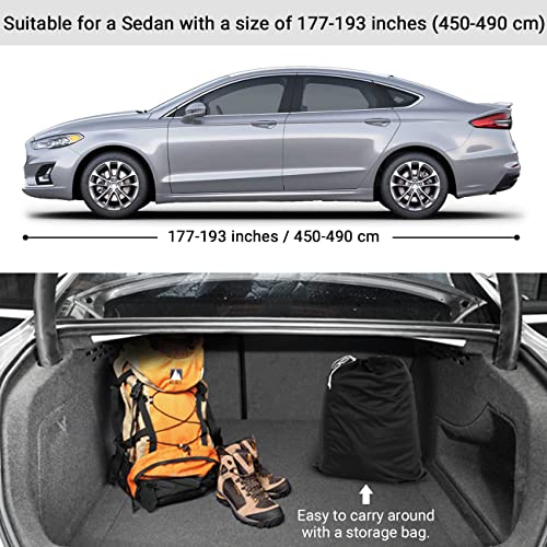 Favoto Dustproof Car Cover Indoor - Sedan Stretch Cover Universal Fit 177-193 Inch Inside Protection Full Car Cover with Storage Bag Breathable Windproof All-Weather Auto Vehicle Cover - color: Black-Upgraded