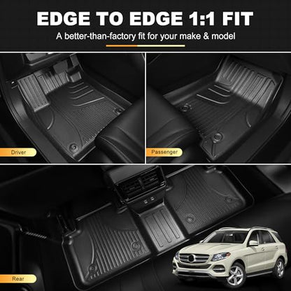 Floor Mats Fit for Mercedes Benz GLE 2016-2019 350 400 43 AMG 450 AMG 500 500e 550 550e 63 AMG S & 2012-2019 ML/GL/GLS Series - AOMSAZTO TPE All Weather Custom Fit Floor Liners 1st & 2nd Row Car Mats - style: 3) for Mercedes Benz GLE | 2016-2019 | Floot M