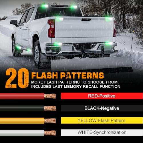 XRIDONSEN 8PCS Sync Grill Emergency Lights 32 LED Green White Firefighter Lights Grille Surface Mount Strobe Flashing Warning Safety Hazard First Responder Light for Vehicles POV Fire Fighter Trucks - color: Green/White