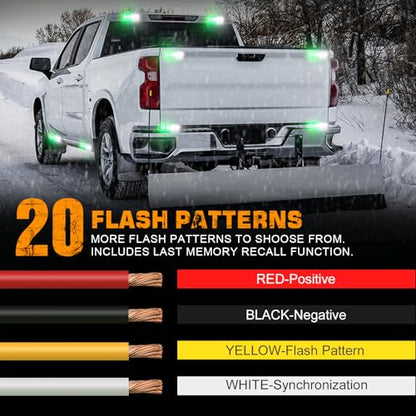 XRIDONSEN 8PCS Sync Grill Emergency Lights 32 LED Green White Firefighter Lights Grille Surface Mount Strobe Flashing Warning Safety Hazard First Responder Light for Vehicles POV Fire Fighter Trucks - color: Green/White