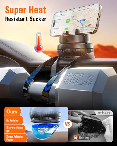 pop-tech Car Suction Dashboard Phone Holder:【360° Rotating & 30° Adjustable】 Vacuum Suction Cup Cell Phone Mount with Anti-Slip Spring Snap, Vehicle Dash Mobile Stand for iPhone Samsung, GPS Device