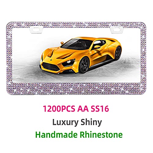 Bling Rhinestone License Plate Frame for Women Teen Girls，White Diamond Sparkly Stainless Steel Frames & Over 1200 pcs Finest 14 Facets Round-Cut Glass Crystals Premium Diamond+GiftBox(Colorful) - color: Colorful