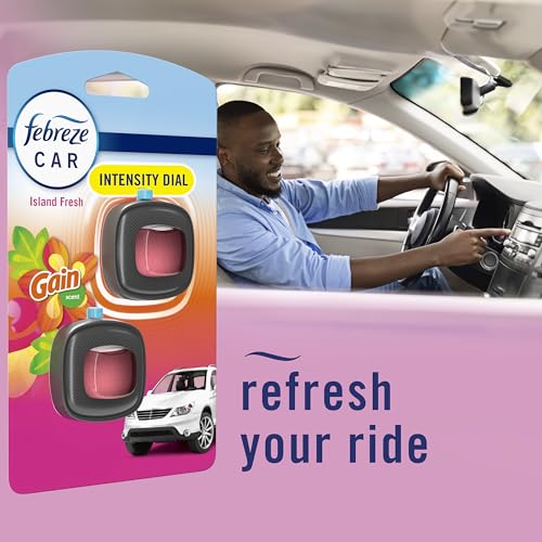 Febreze Car Odor-Fighting Air Freshener Vent Clip with Gain Scent, Island Fresh, 1 count