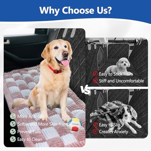 Thickened Dog Bed for Car Back Seat, Upgraded Bottom Non-Slip, Fits Hard Bottom car seat Cover for Dogs, Premium Mixed Color, Dog Car Seat Cover - color: Pink-White