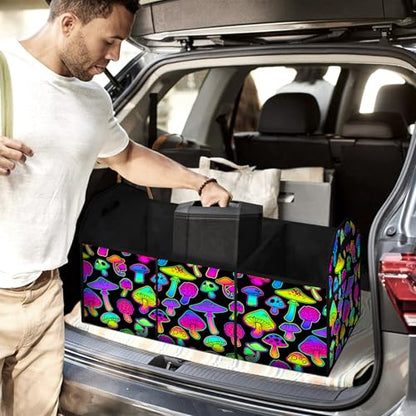 Trippy Mushroom Pattern SUV Car Trunk Organizer Accessories 50L Collapsible Car Storage Bag 3 Compartment Caddy Waterproof Foldable - color: Trippy mushroom Pattern