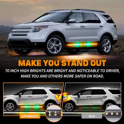 XRIDONSEN 2PCS 60 inch Amber Green Emergency Lights Strip 720 LED Running Board Strobe Lights Side Flashing Warning Safety Caution Lights for Tow Plow Trucks Construction Vehicles Pickup SUV Jeep - color: Amber/Green
