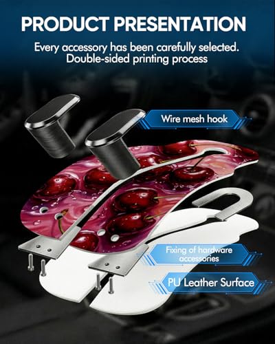 WOCOCN 2 Pack Car Purse Hook for Car Seat Headrest, Double-Sided PrintingPU Leather Purse Holder with Metal Hook, Cute Car Accessories for Women, Men (Car hook - Cherry A) - color: Car hook - Cherry A