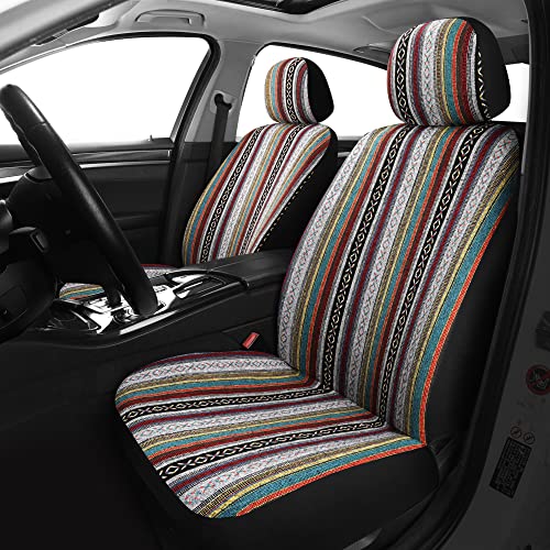VarCozy Baja Saddle Blanket Seat Covers, Front Seat Covers for Sedan, SUV, Truck, Universal Stripe Colorful Woven Automotive Seat Cover, Breathable, Washable, Airbag Compatible (VC-02-A1) - color: Baja Inca 02A, size: Front Pair
