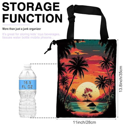 Car Trash Bag Hanging Palm Trees Sunrise Beach Landscape Car Trash Can for Back Seat Waterproof Car Garbage Can with Adjustable Straps and Drawstring for Car Accessories Vehicle Travelling Camping - color: Palm Trees Sunrise Beach Landscape