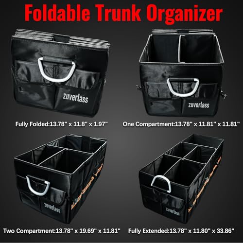 Car Trunk Organizer with Cooler Bag, 90L Portable Trunk Cargo Organizer for SUV Truck Sedan, 3 Compartments Collapsible Car Storage Box with Lid, 4 Removable Dividers