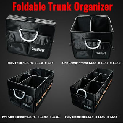 Car Trunk Organizer with Cooler Bag, 90L Portable Trunk Cargo Organizer for SUV Truck Sedan, 3 Compartments Collapsible Car Storage Box with Lid, 4 Removable Dividers