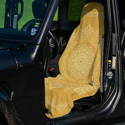 2 Pack Car Seat Towel Covers, Sweat-Proof Microfiber Seat Protectors for Gym, Running, Beach & Workout, Breathable Quick-Dry, Machine Washable, Gold Mandala Print, Universal Fit - color: Gold Mandala