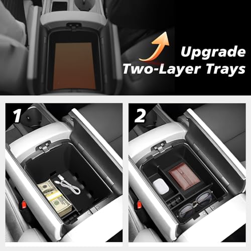 Muslogy Center Console Organizer Compatible with 2026 Hyundai Palisade Accessories Upper & Lower Armrest Box 2-Layer Organizer Insert Tray 2Pcs (Only Fit Calligraphy Trim) - size: 26+ Palisade Console Organizer 2-Layer