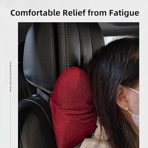 Car Seat Neck Pillow Elegant Bow Car Headrest Pillow Set - Cotton Linen Neck Cushion Universal Fit for Women Comes with 2 Seat Belt Covers (Red Set 4Pcs) - color: Red Set 4pcs