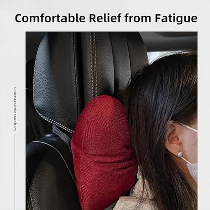 Car Seat Neck Pillow Elegant Bow Car Headrest Pillow Set - Cotton Linen Neck Cushion Universal Fit for Women Comes with 2 Seat Belt Covers (Red Set 4Pcs) - color: Red Set 4pcs