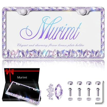 Purple Bling License Plate Frame 1 Pack Rhinestone Bedazzled License Plate Over | Holder Sparkly Diamond Glitter Stainless Steel Frame【CPJ-03-Light Purple 1 Pack】 - color: CPJ-03-Light Purple 1 pcs