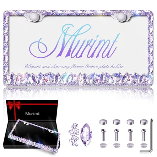 Purple Bling License Plate Frame 1 Pack Rhinestone Bedazzled License Plate Over | Holder Sparkly Diamond Glitter Stainless Steel Frame【CPJ-03-Light Purple 1 Pack】 - color: CPJ-03-Light Purple 1 pcs
