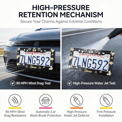 2 Pack License Plate Frames Compatible with Shoe Charms - Premium TPU (Better Than Silicone), DIY Cute Car Accessories, Rattle-Proof & Anti-Theft Stainless Steel Screws (Matte Black) - color: Black, size: 2 PCS