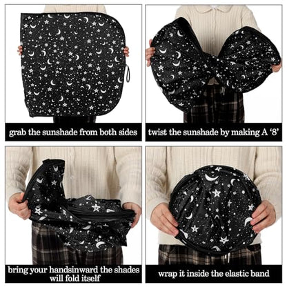 Woanger Windshield Sun Shade Foldable Car Front Window Covers for Car Accessories Sun Heat UV Rays Visor Protector Protection for Universal Cars SUV Truck (Starry Night) - style: Starry Night