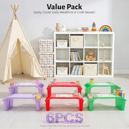 6 Pack Kids Lap Tray with Storage Slots, Stackable Portable Kids Lap Desk, 20" L X 10" W X 7" H Plastic Table Kids Activity Tray for Writing Eating Drawing Reading (Red, Green, and Purple) - color: Red+green+purple