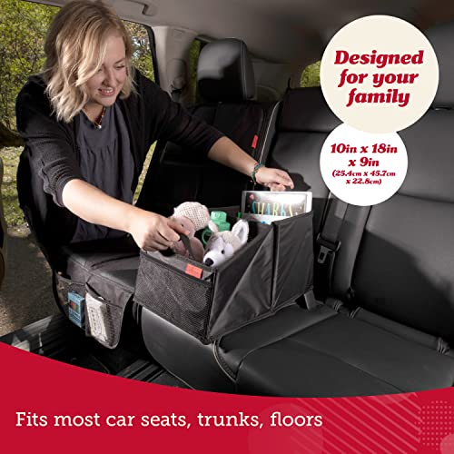 Lusso Gear Car Seat Organizer - Built-In Car Cup Holders & Mesh Pockets - Foldable Back Seat Organizer with Handles - Kids Road Trip Essentials - 9 Compartments, Black Oxford - color: Black