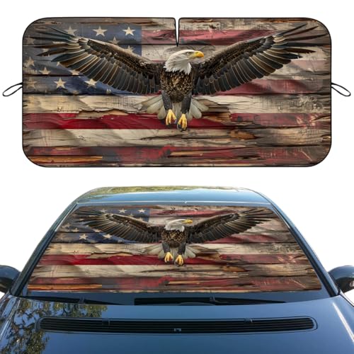 American Flag Eagle Car Windshield Sun Shade Patriotic Banner Heatshield Front Window Car Sun Shade Windshield Blocks UV Rays Sun Visor Protector for Car Sedan Truck SUV Accessories 59x31.5 Inch - color: American Flag Eagle