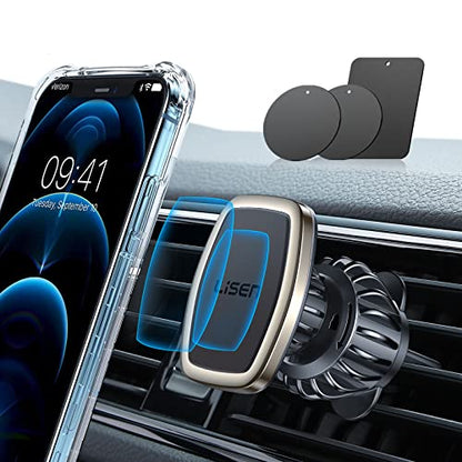 LISEN Upgraded Magnetic Phone Clip for Car - Ultra Strong 6 Magnets - Holder for 4-6.7 inch Smartphones (Gold) - color: Gold