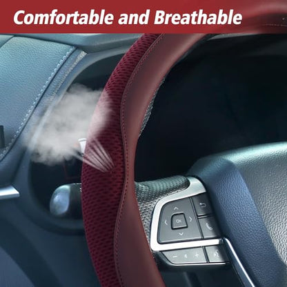 ZHOL Steering Wheel Cover,Premium Microfiber Leather,Non-Slip Breathable and Sweat-Resistant,Universal 15 Inch Steering Wheel Cover for Men and Women(Red) - color: Red