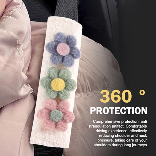 2 PCS Car Seat Belt Cover Pads & Tissue Box Set, Cute Flower Safety Seatbelt Covers Cushion, 9.4" x 2.5" Soft Plush Shoulder Strap Protector, Universal Seat Belt Cover for Adults and Kids - size: 2 Pcs Car Seat Belt Cover Pads & Tissue Box Set